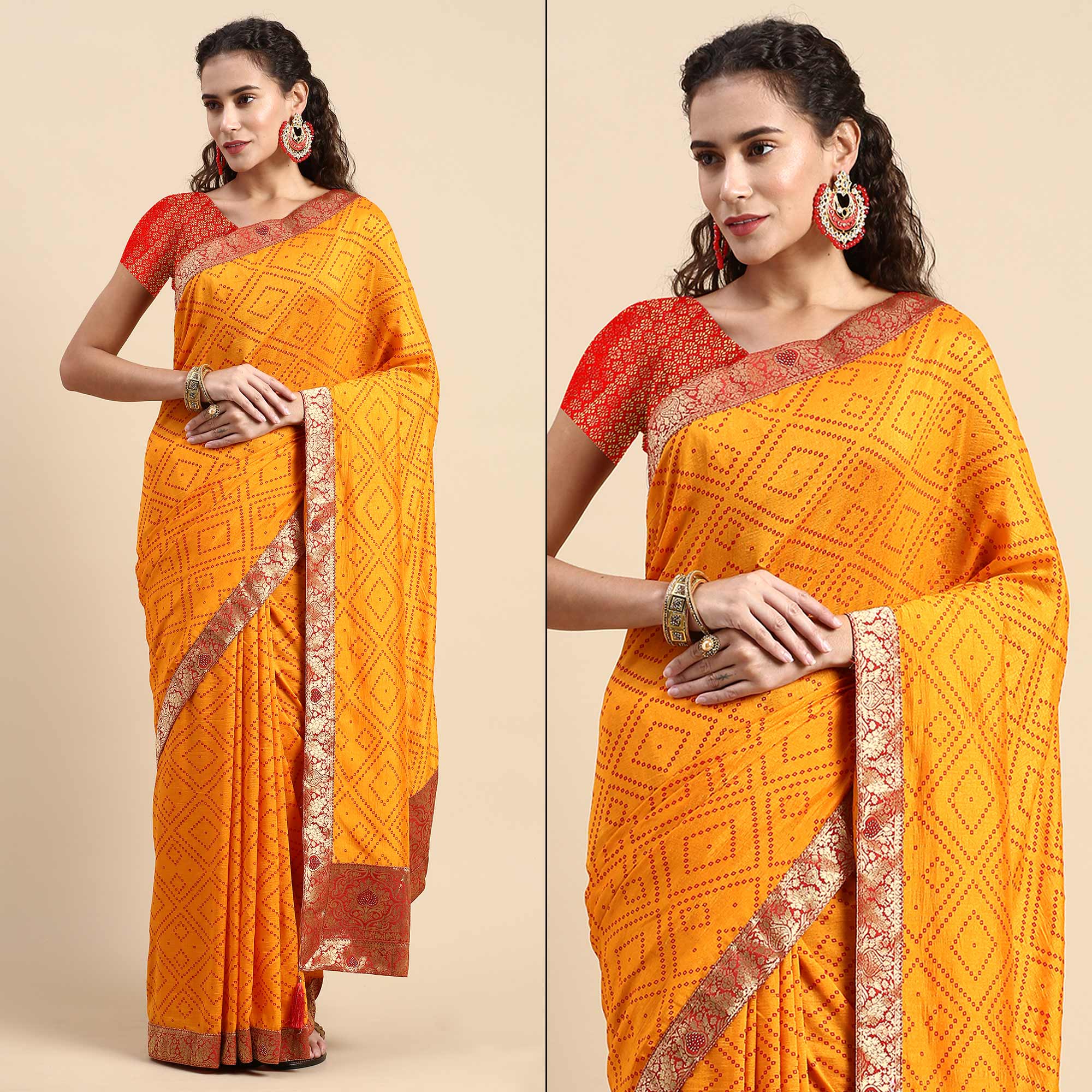 Yellow Foil Printed With Swarovski Vichitra Silk Saree