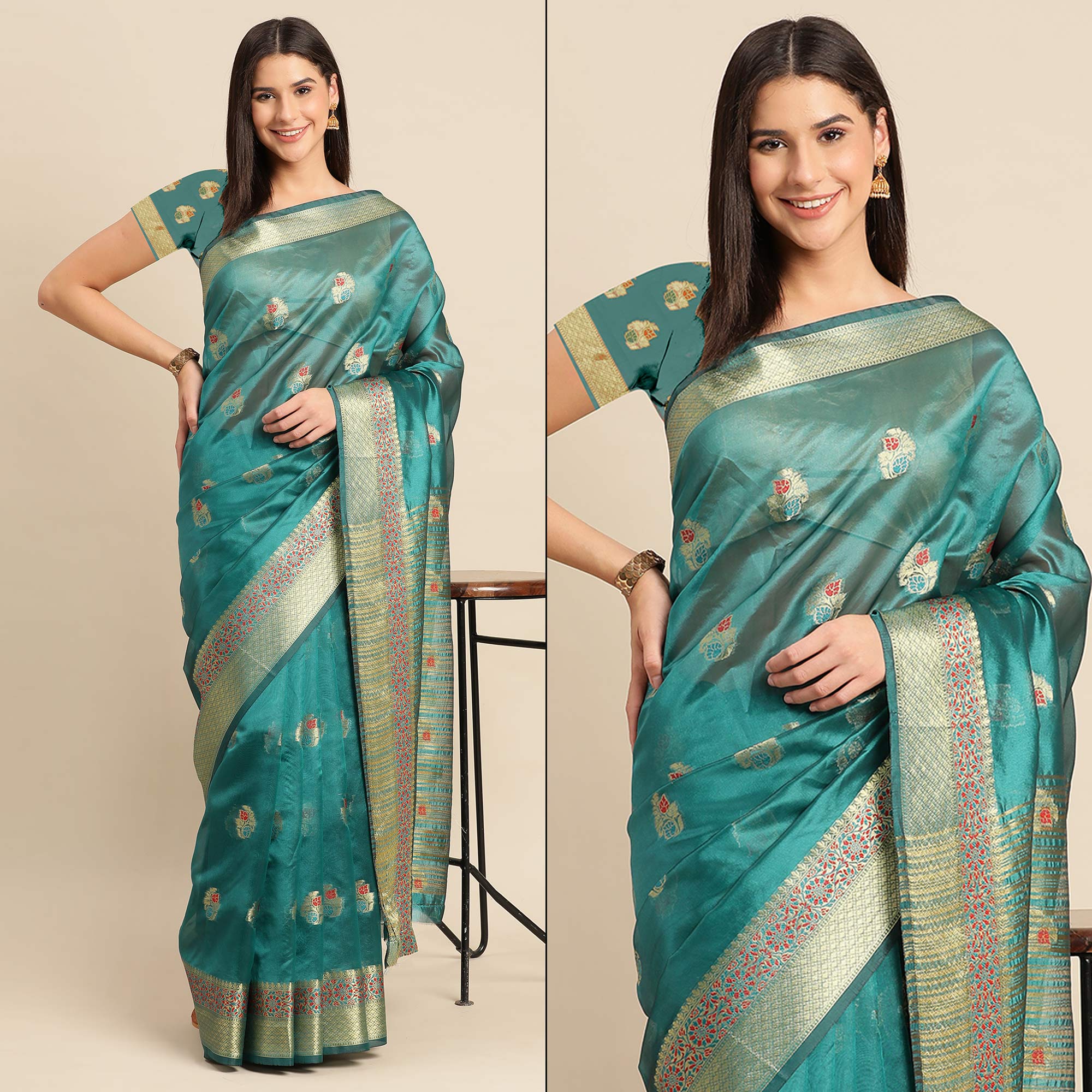 Rama Woven Organza Saree