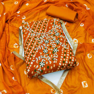 Mustard Printed With Handwork Pure Cotton Dress Material