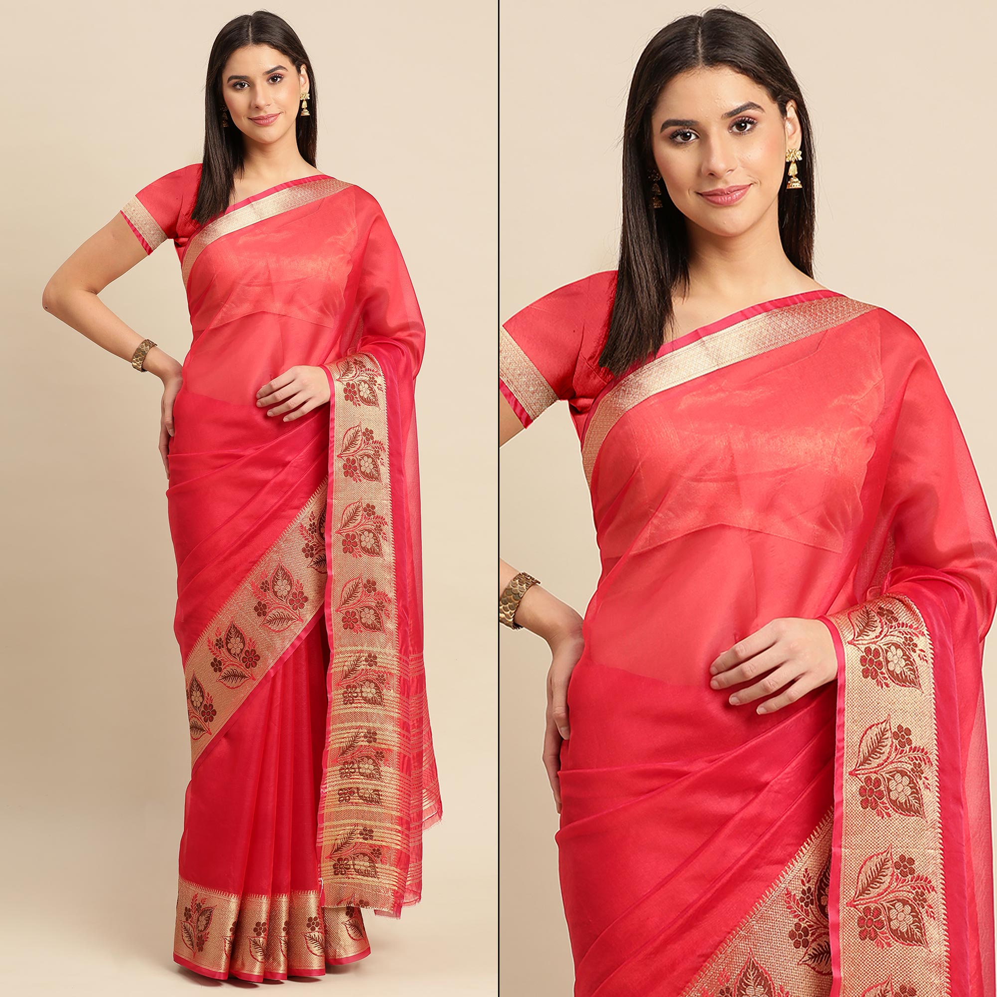 Red Woven Cotton Silk Saree