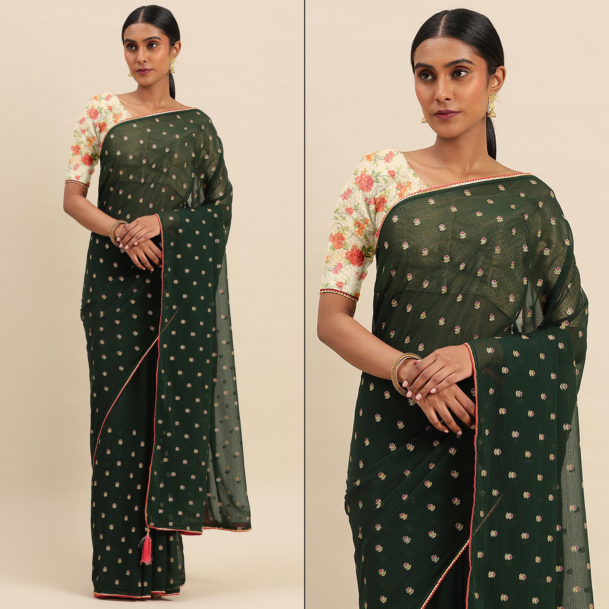 Green Embroidered Chiffon Saree