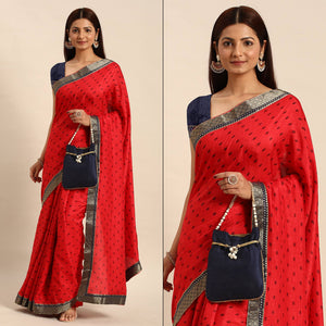 Red Printed Vichitra Silk Saree