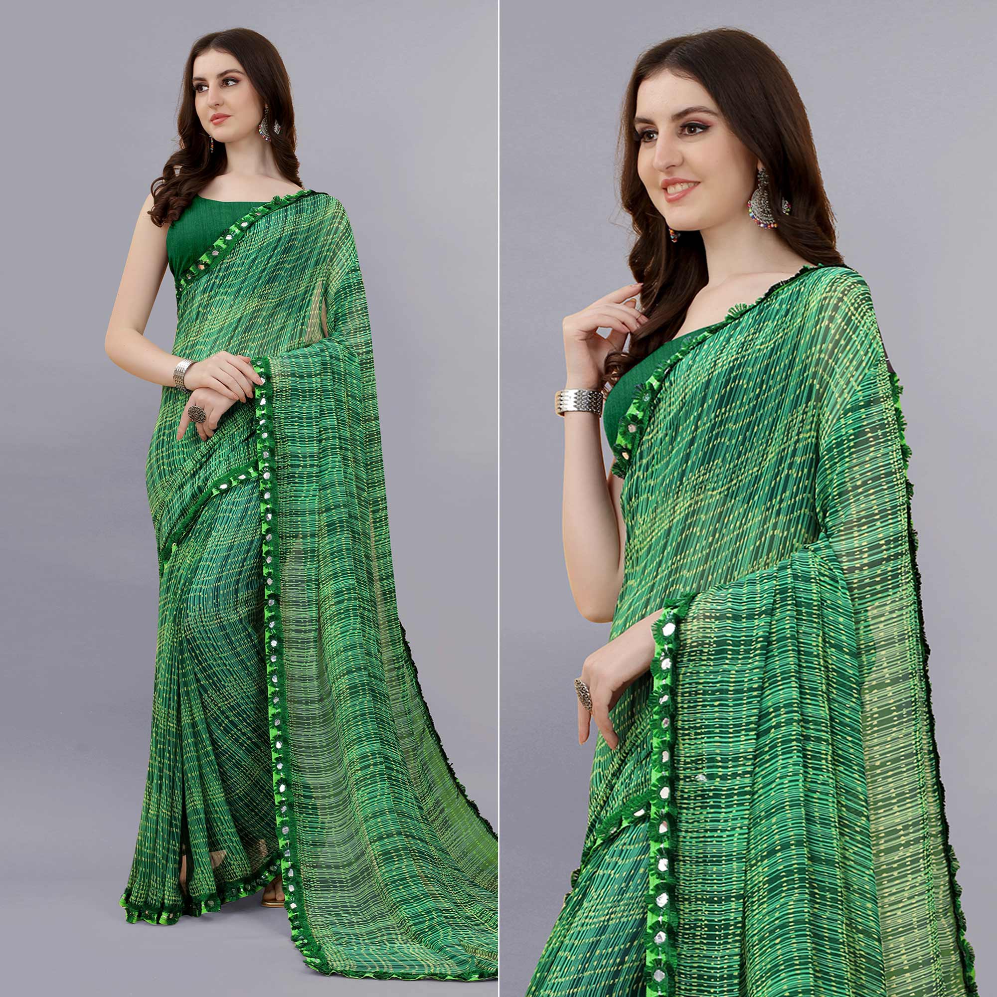 Green Floral Printed Georgette Saree