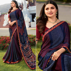 Blue Bandhani Printed Chiffon Saree