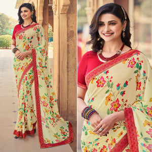 Beige Floral Printed Georgette Saree