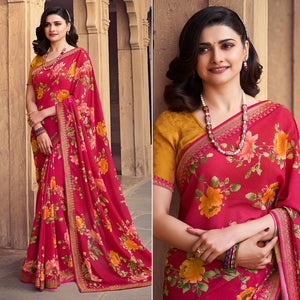 Red Floral Printed Georgette Saree