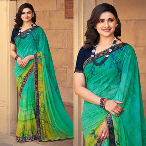 Turquoise Floral Printed Georgette Saree