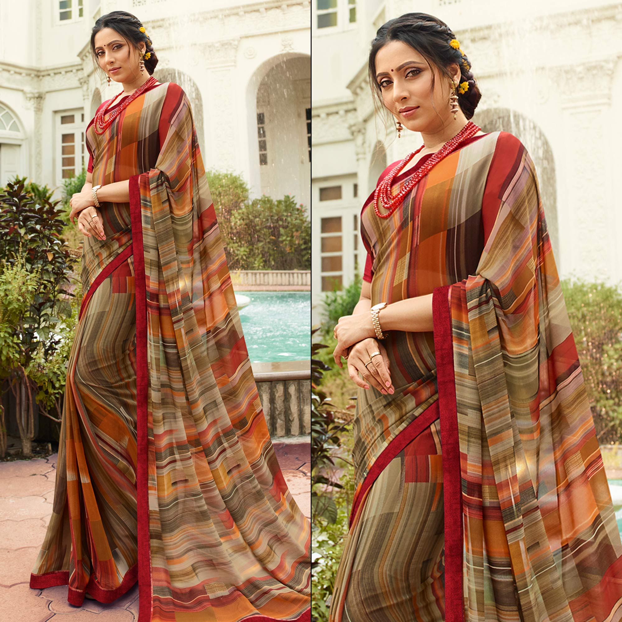 Multicolor Printed Georgette Saree