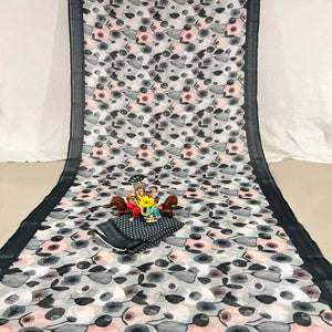 Multicolor Floral Digital Printed Linen Saree