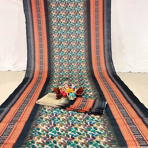 Black Floral Digital Printed Linen Saree