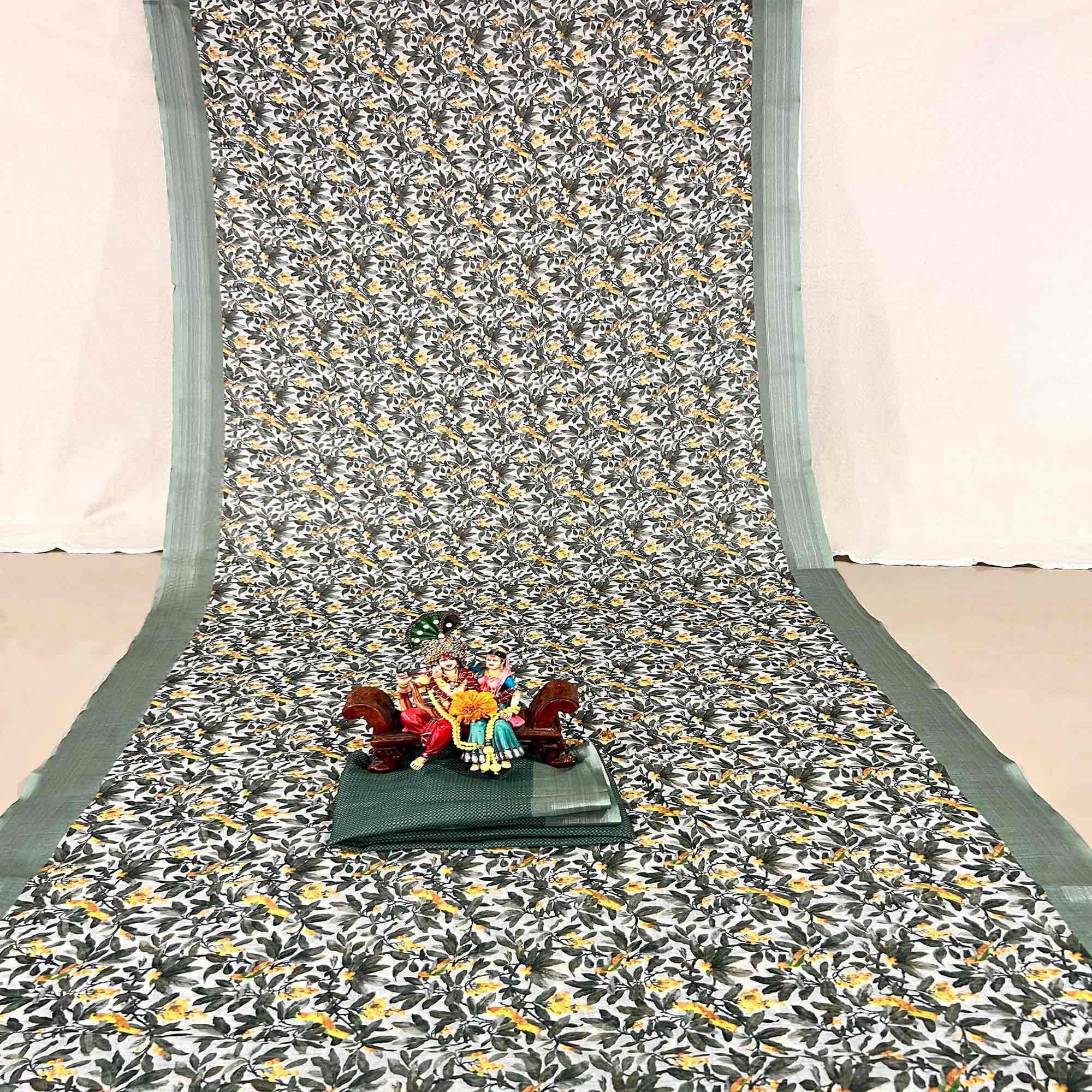 Grey Floral Digital Printed Linen Saree