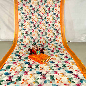 Offwhite Floral Digital Printed Linen Saree