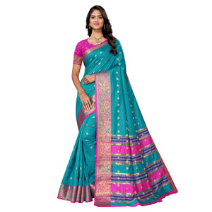 Rama Blue Woven Banarasi Silk Saree