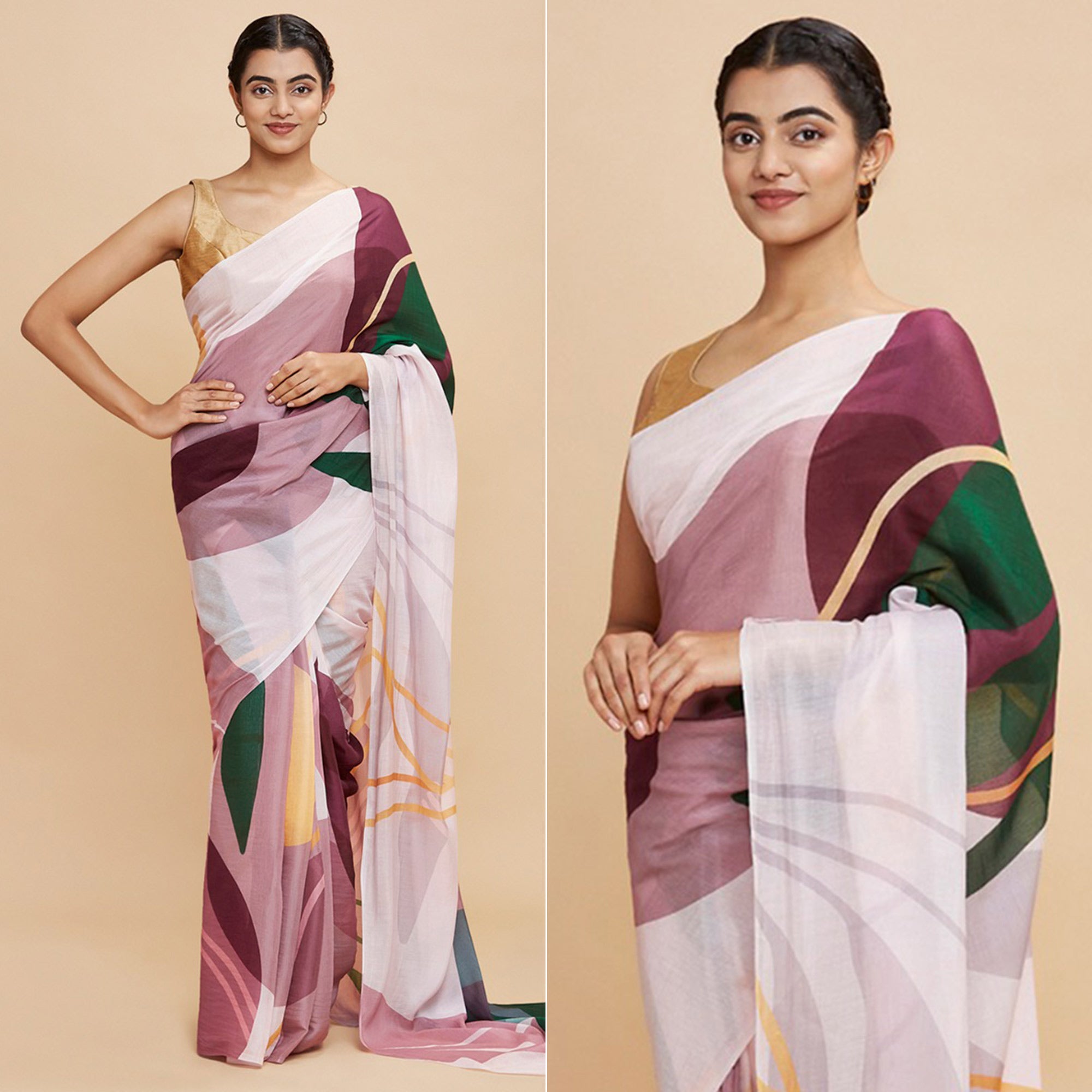 Light Pink Digital Printed Chinon Saree