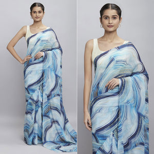 Sky Blue Digital Printed Georgette Saree