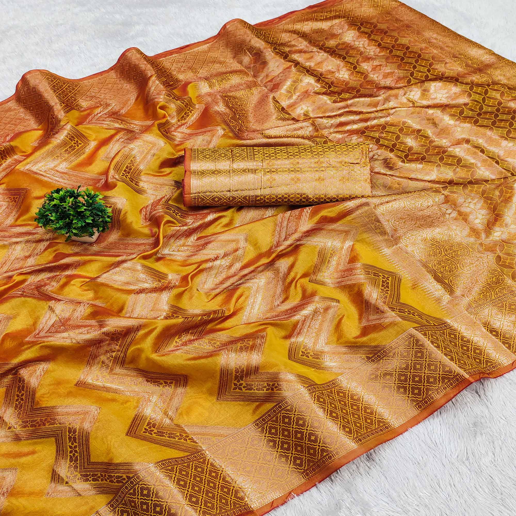 Mustard Woven Organza Saree