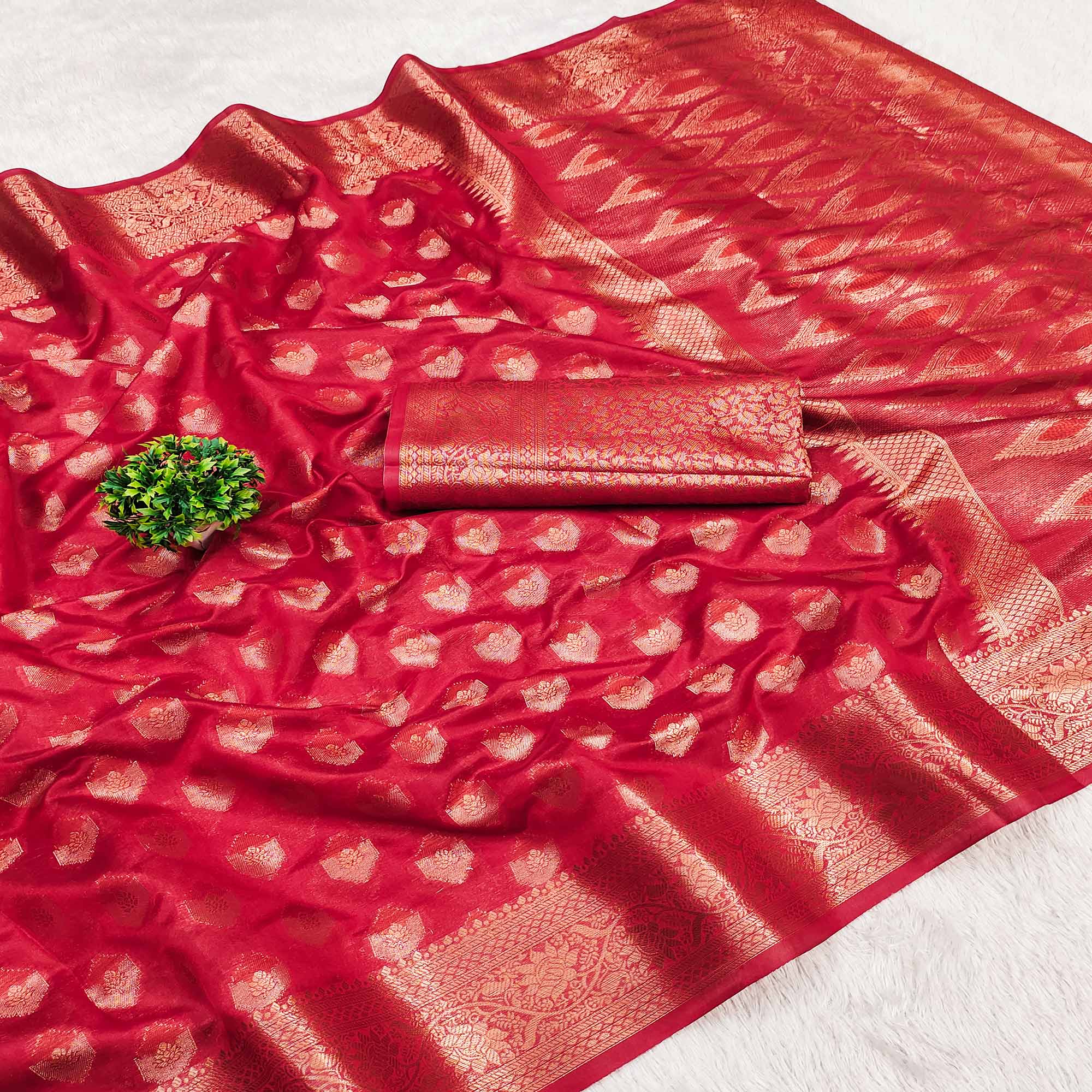 Red Woven Organza Saree