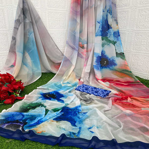 Multicolor Digital Printed Georgette Saree