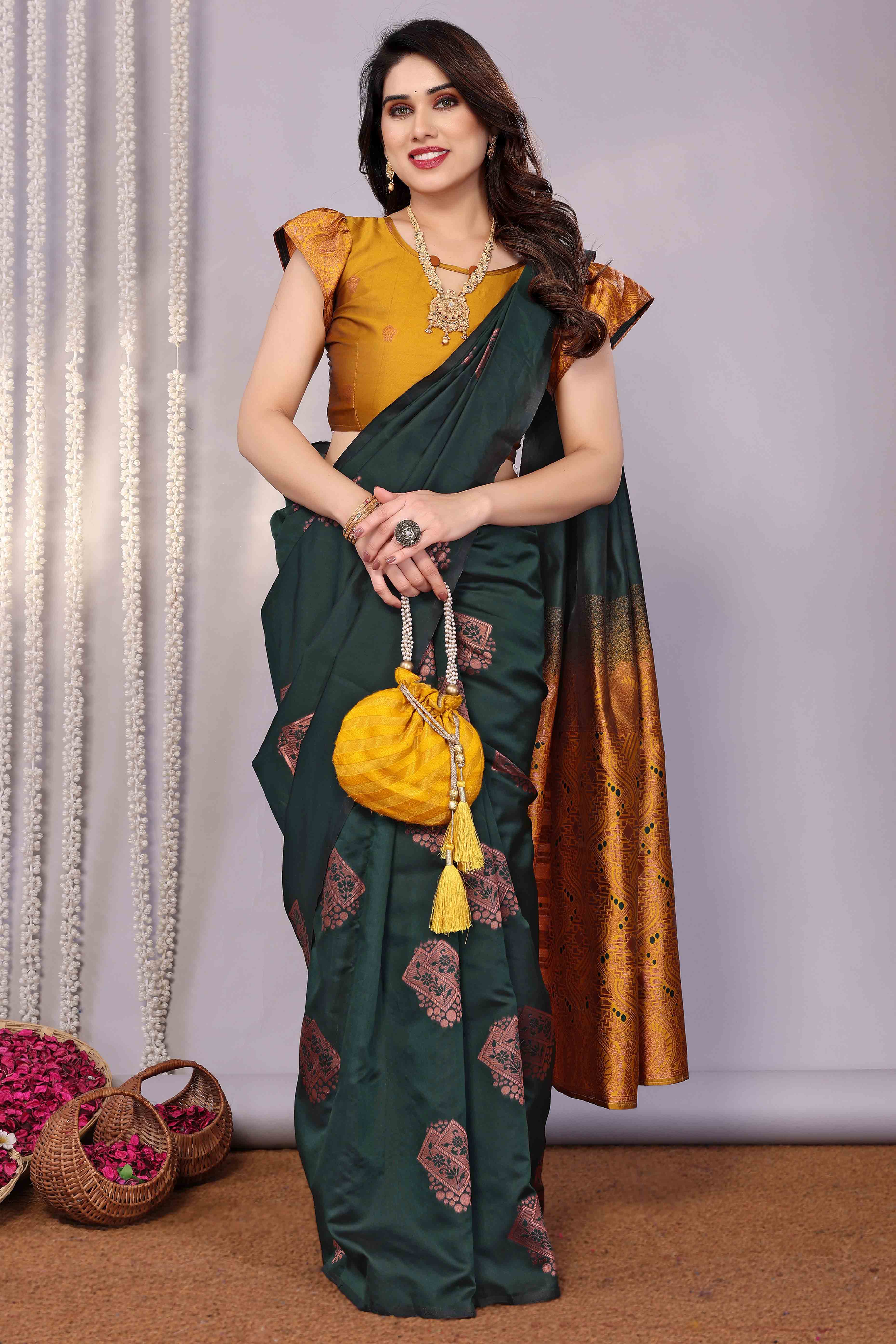 Green Banarasi Silk Saree Adorned With Floral Zari Weaving