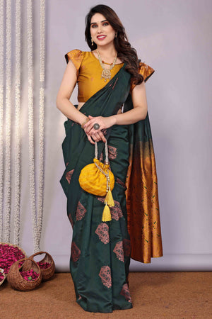 Green Banarasi Silk Saree Adorned With Floral Zari Weaving