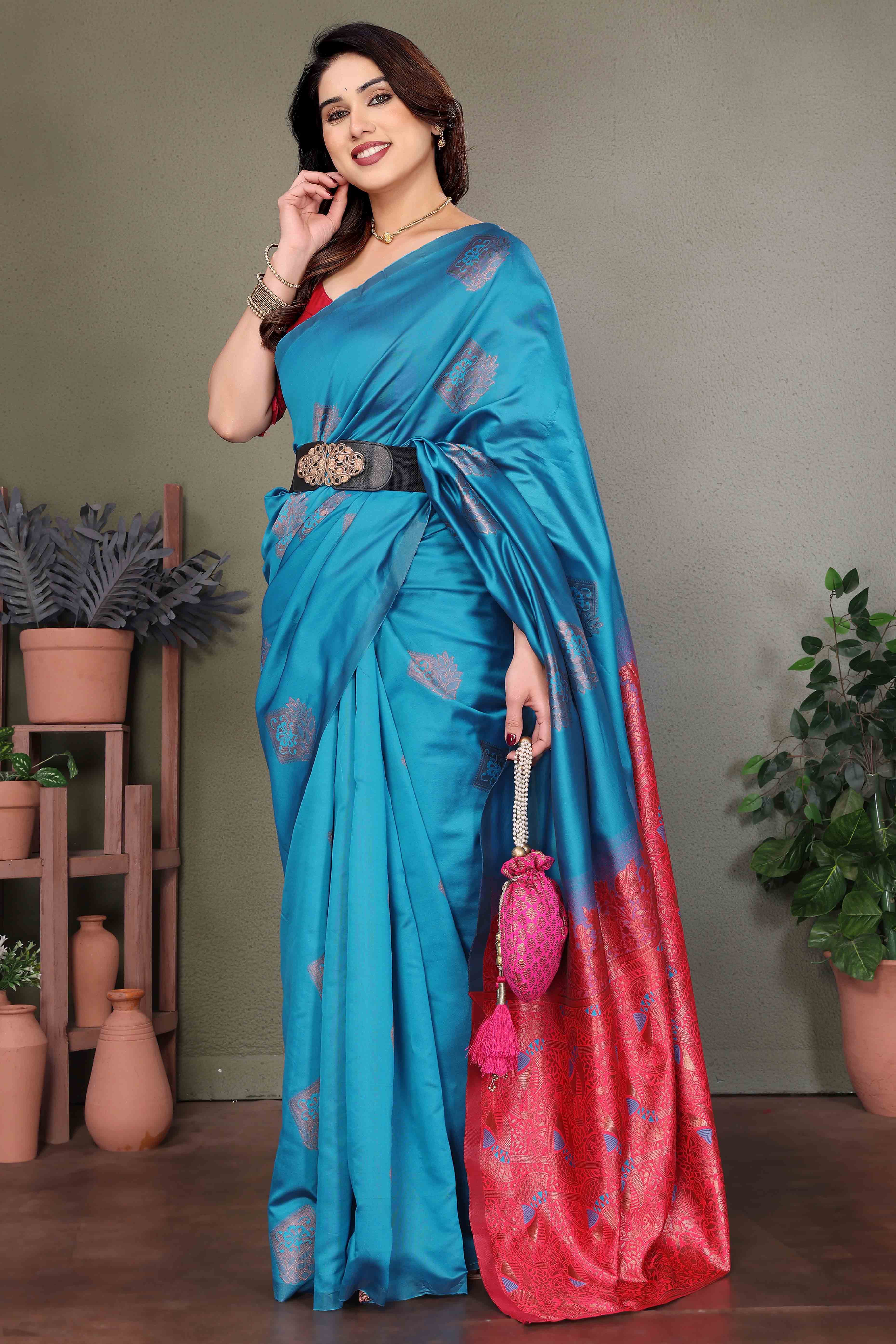 Blue Banarasi Silk Saree With Exquisite Floral Zari Weaving