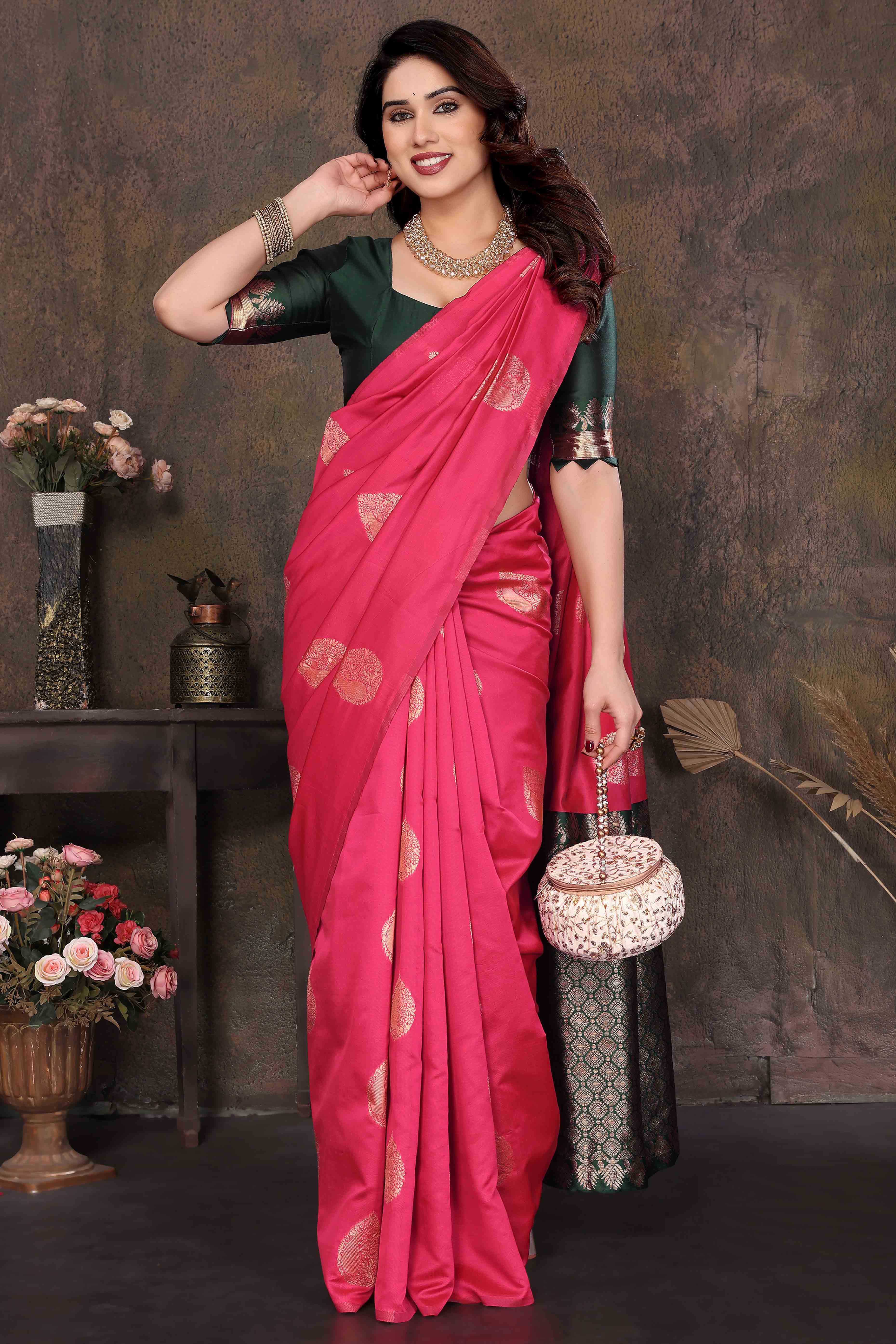 Pink Banarasi Silk Saree With Intricate Zari Weaving