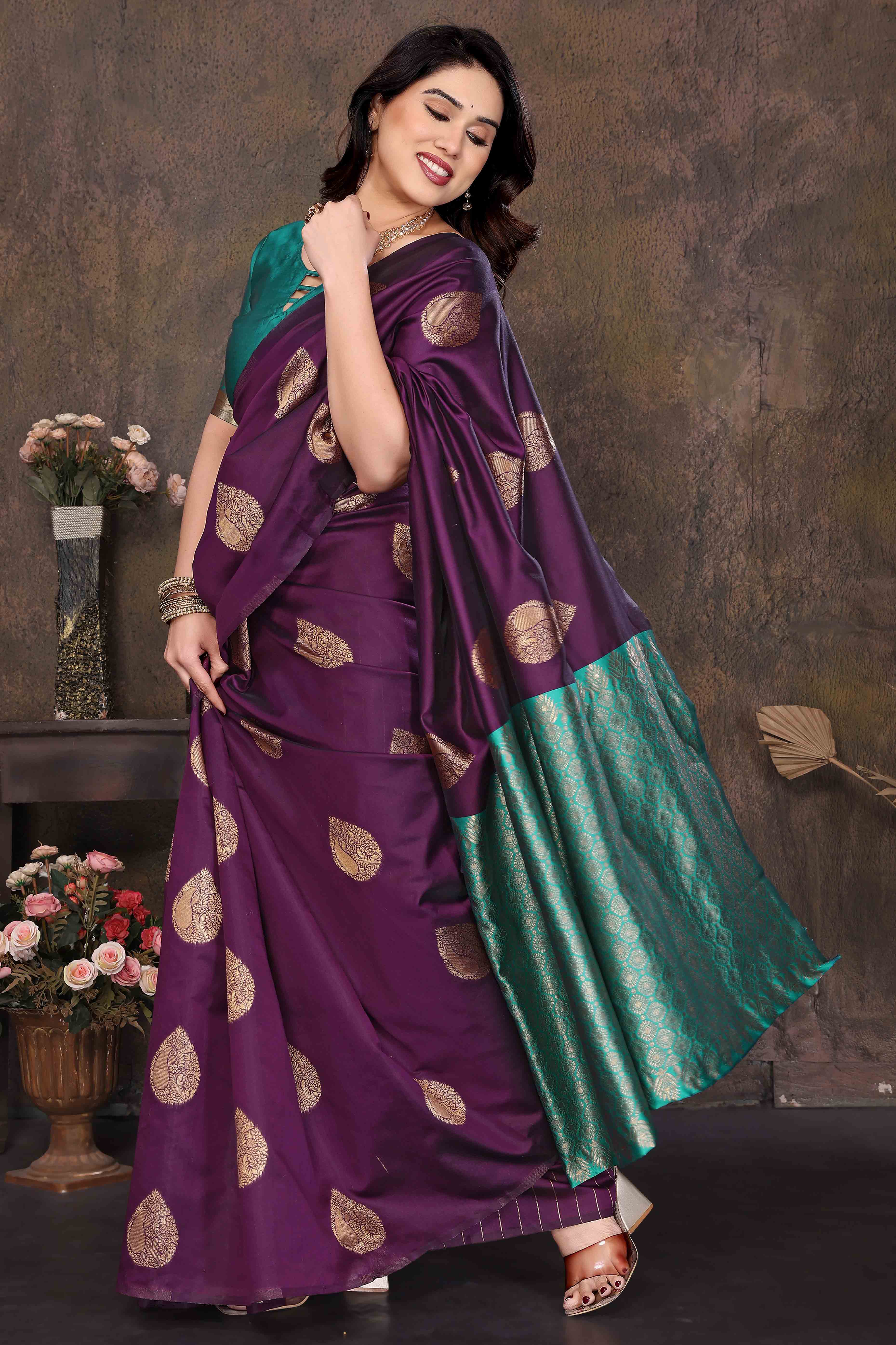 Purple Banarasi Silk Saree With Intricate Zari Weaving