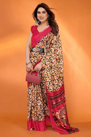 Gajari Pink Kota Doria Saree with Graceful Floral Print Work