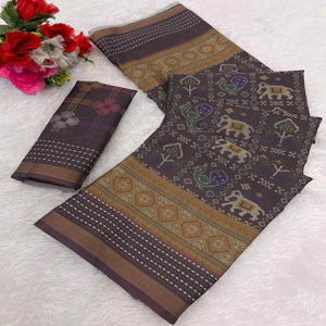 Gorgeous Wine Silk Blend Saree with Digital Patola Patterns for Timeless Ethnic Appeal