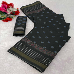 Graceful Black Digital Ikkat Printed Saree in Luxurious Silk Blend Fabric