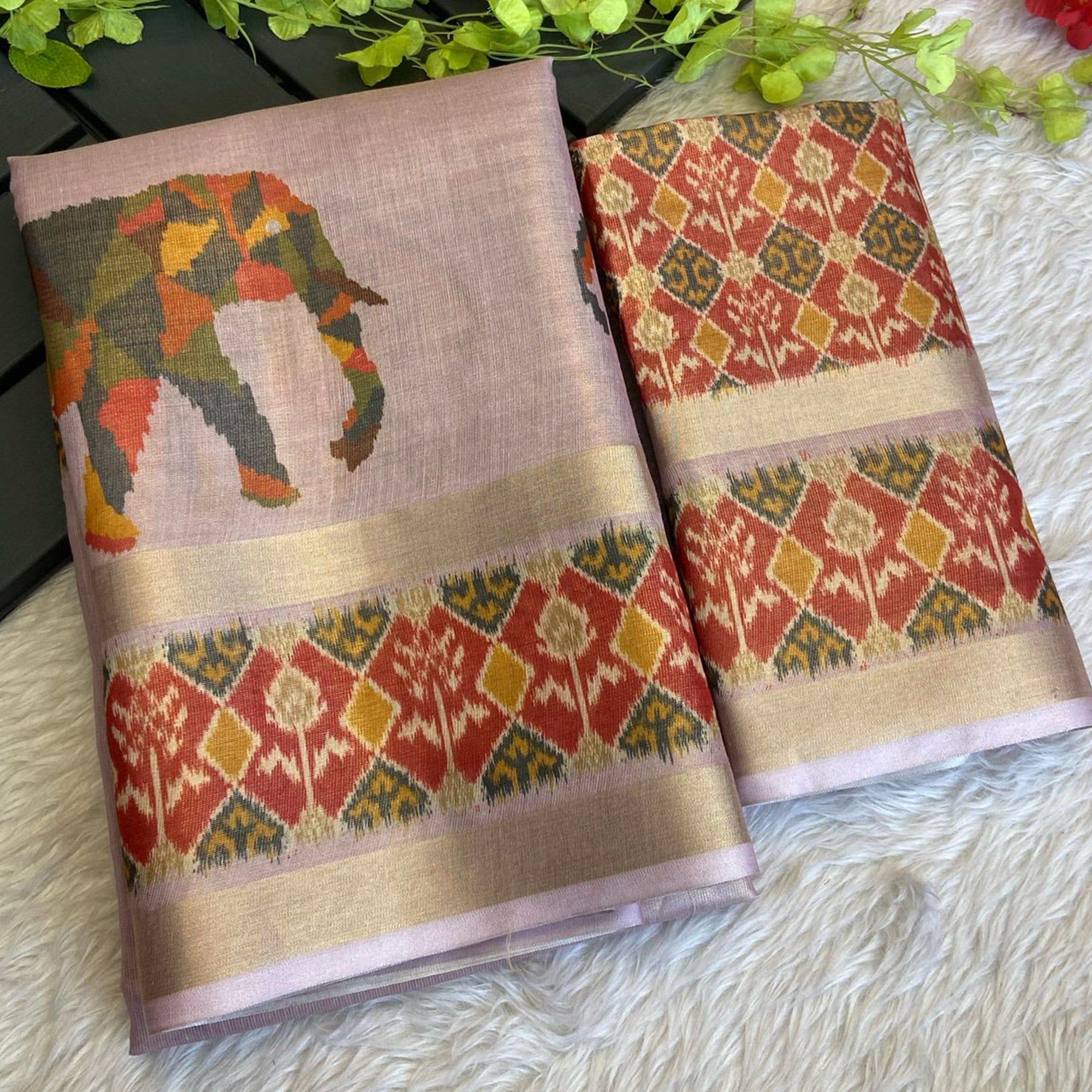 Lavender Digital Print Saree in Premium Tissue Cotton Silk for Festive & Elegant Styling