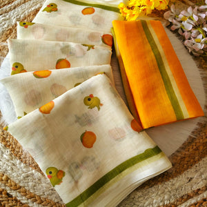 Minimalist Off White Linen Cotton Saree with Elegant Printed Patterns