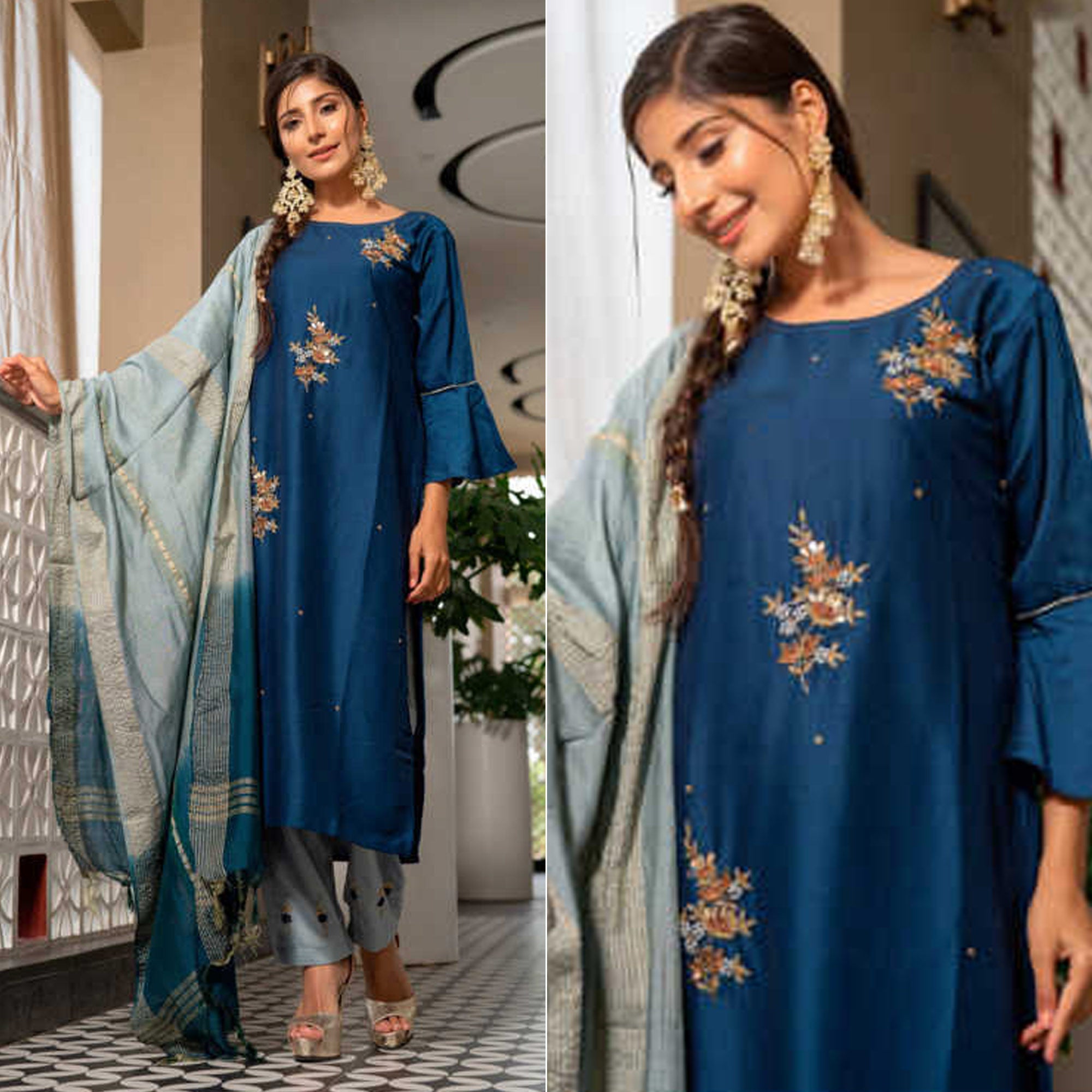 Blue Handwork Chiffon Suit