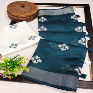 Morpich Floral Embroidered Raw Silk Saree