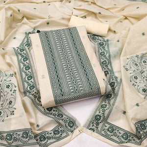 Cream & Green Floral Woven Pure Cotton Dress Material