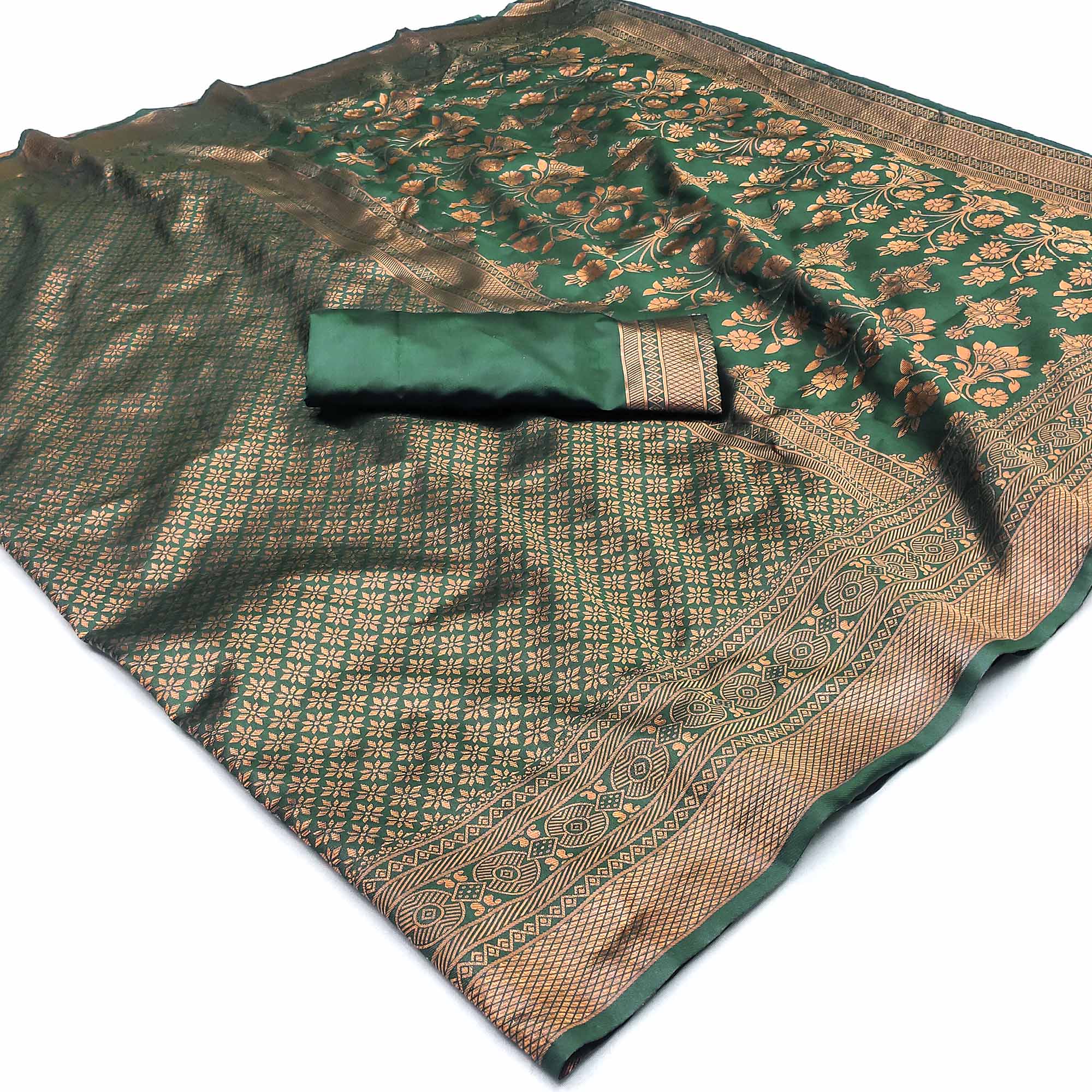 Green Floral Woven Banarasi Silk Saree