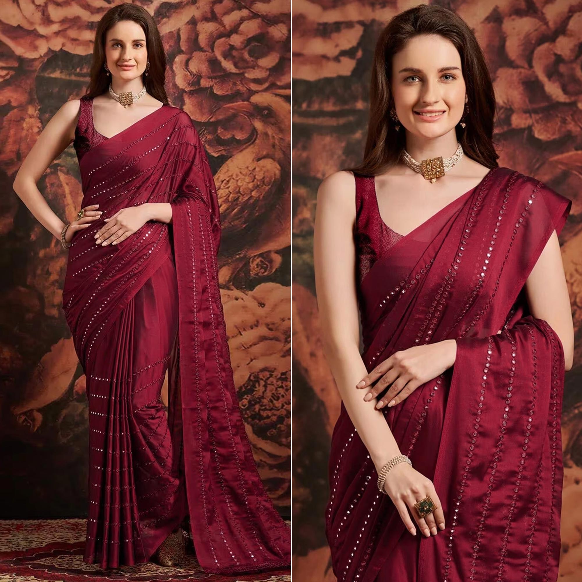 Maroon Embroidered Art Silk Saree