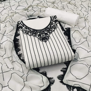 White Sequins Embroidered Georgette Dress Material