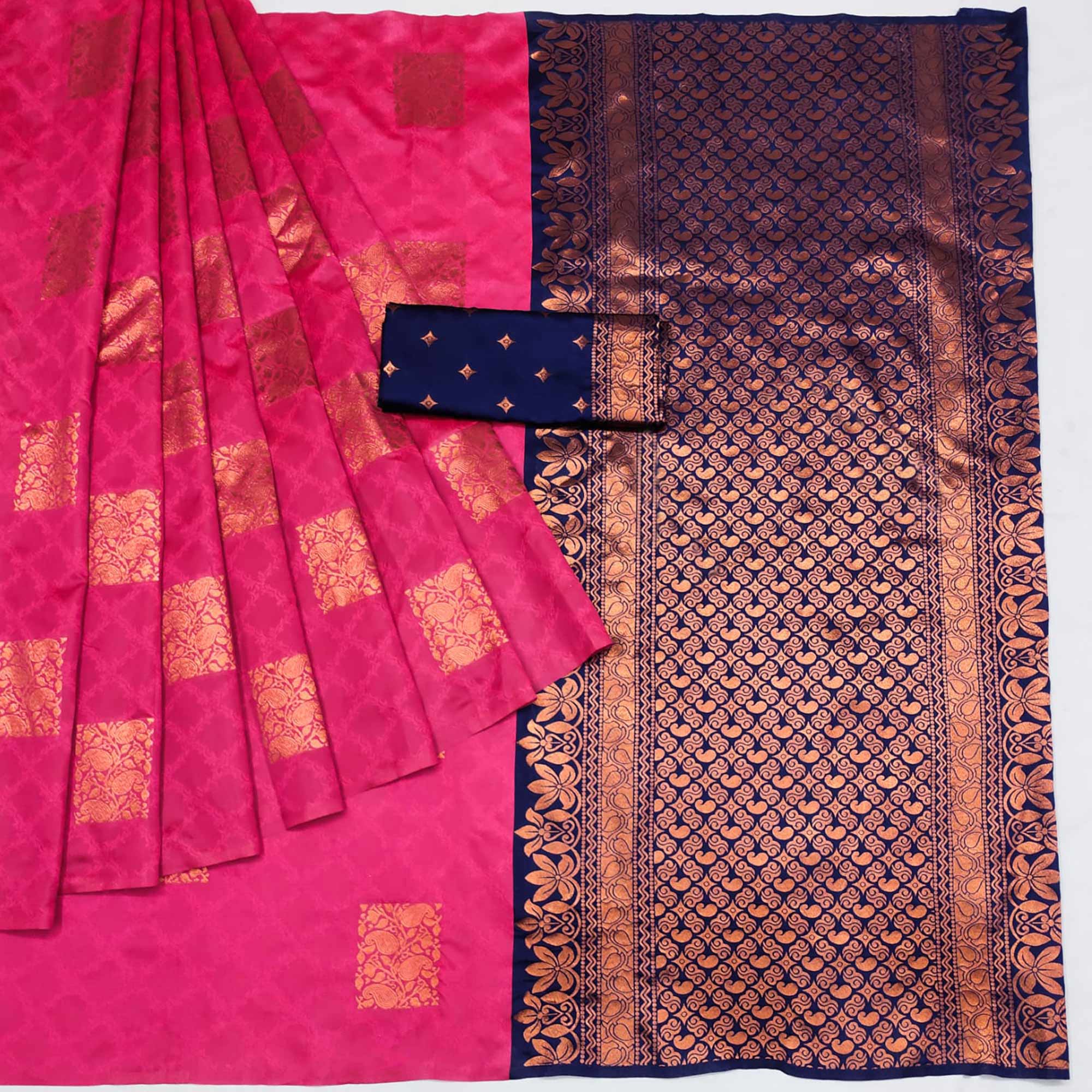 Pink Floral Woven Banarasi Silk Saree