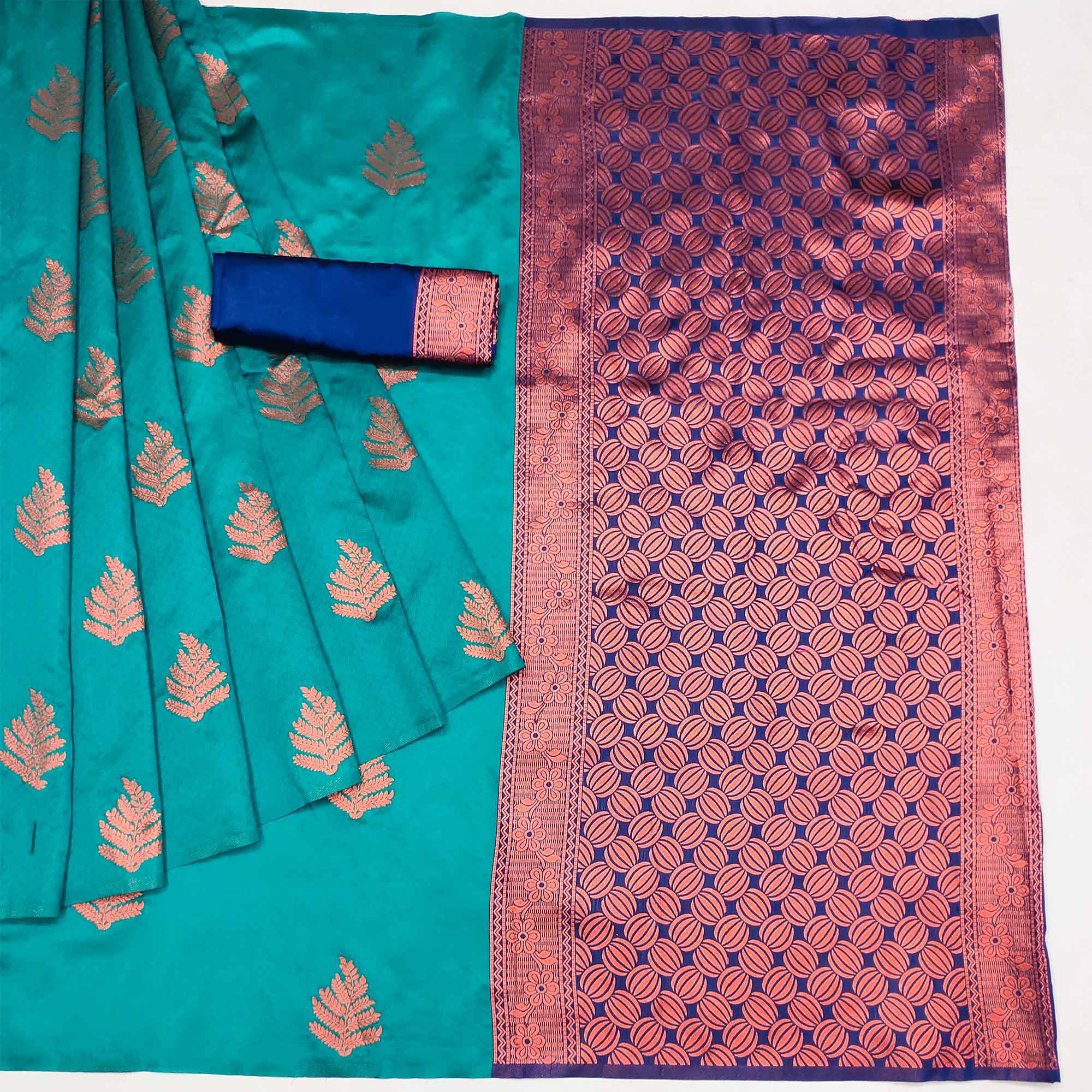 Turquoise Woven Banarasi Silk Saree