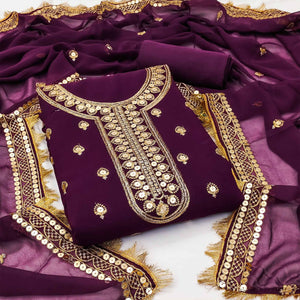 Purple Embroidered Georgette Dress Material