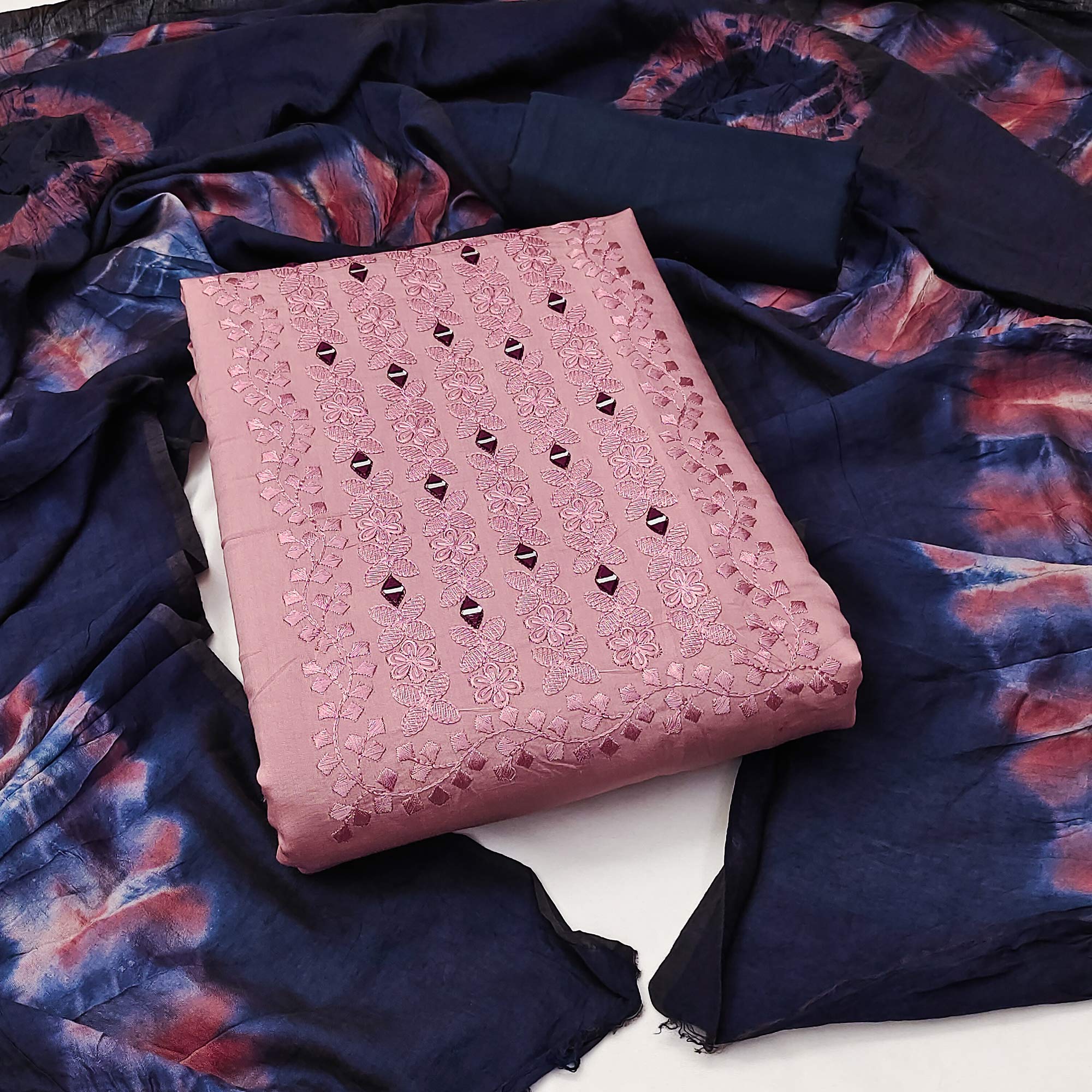 Mauve Floral Embroidered Viscose Dress Material