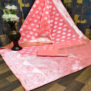 Peach Woven Banarasi Silk Saree