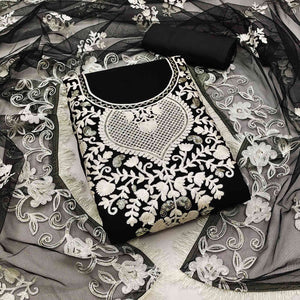 Black Floral Embroidered Georgette Dress Material