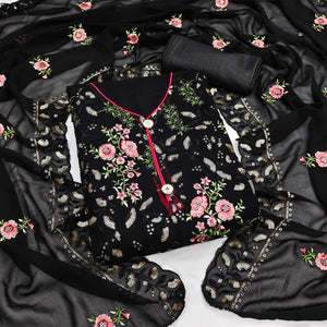 Black Sequins Embroidered Georgette Dress Material