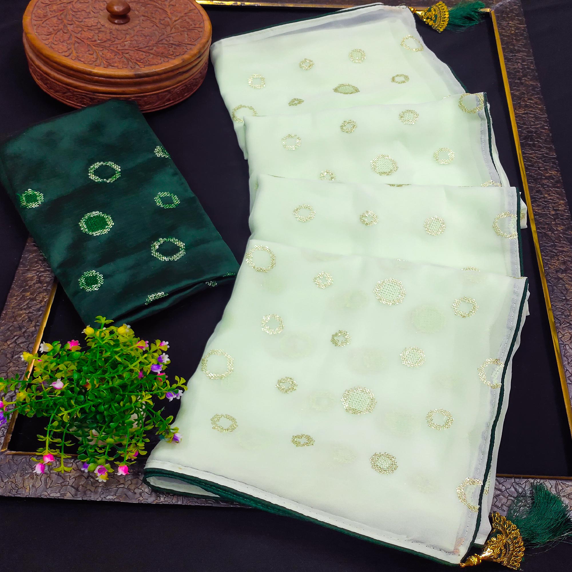 Green Embroidered Georgette Saree