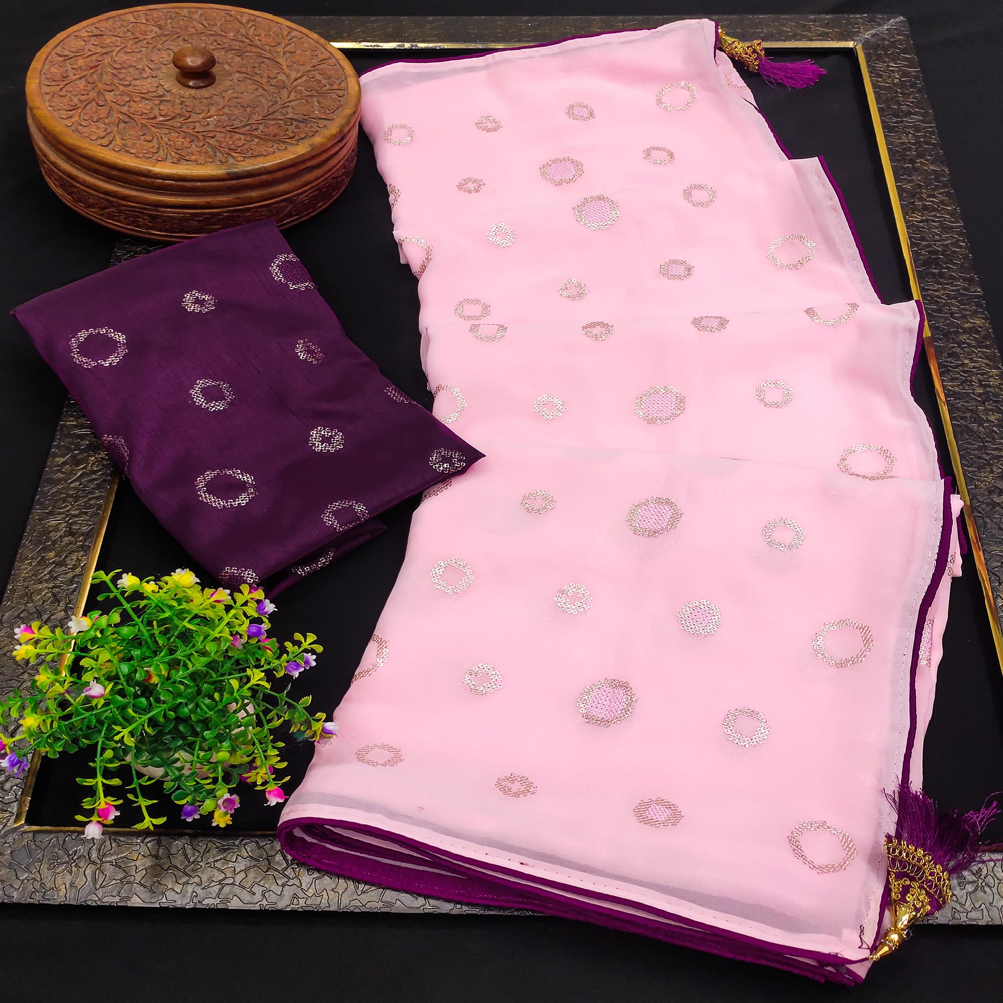 Pink Embroidered Georgette Saree