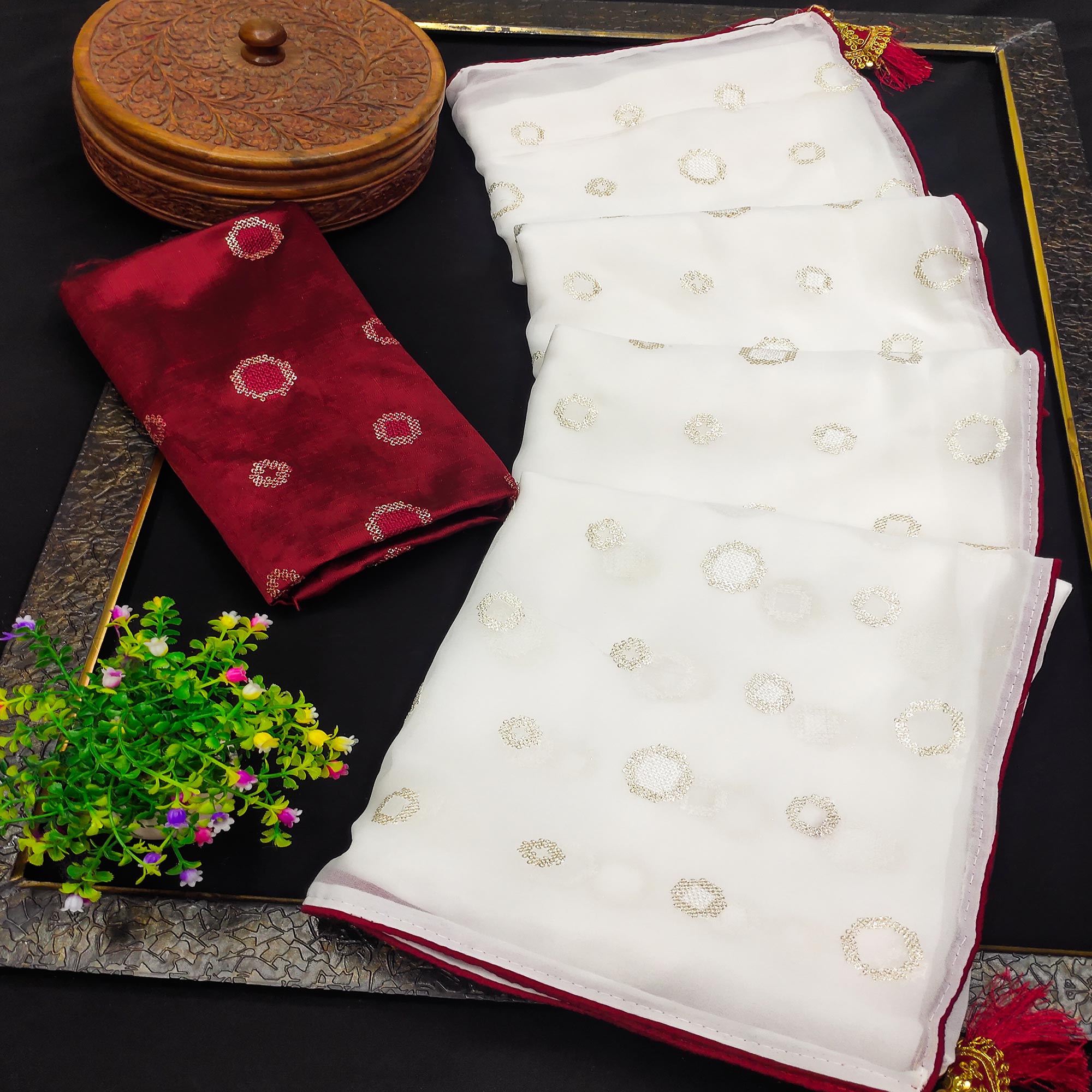 White Embroidered Georgette Saree