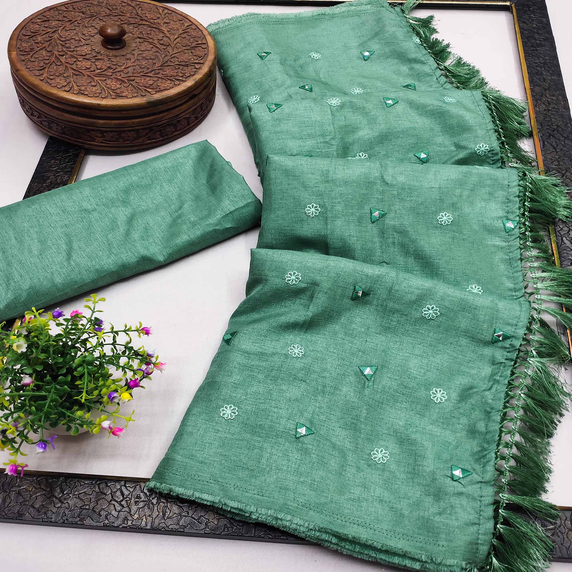 Green Embroidered Manipuri Silk Saree