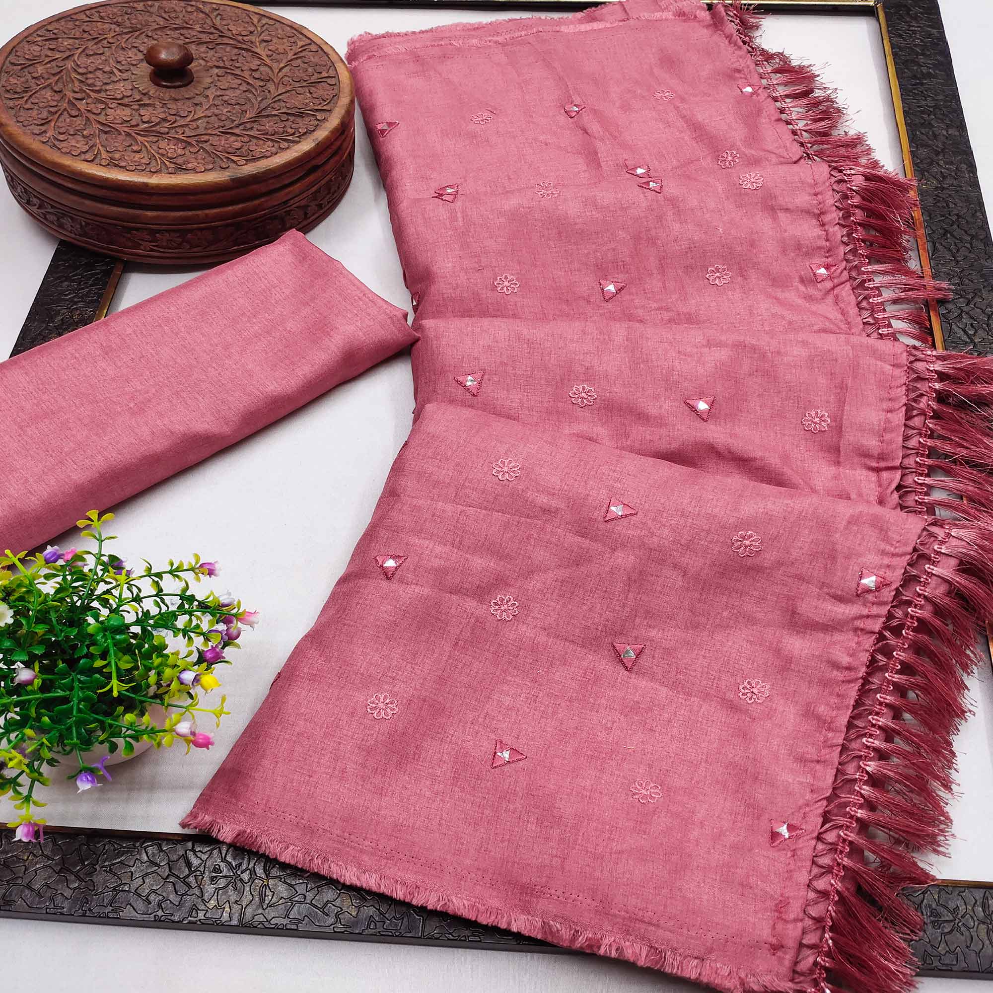 Pink Embroidered Manipuri Silk Saree